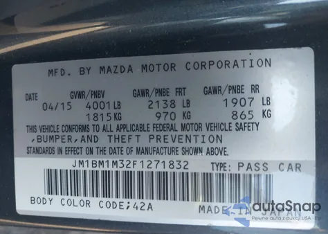 2015 Mazda Mazda3 S Grand Touring из США, поврежденный, VIN JM1BM1M32F1271832